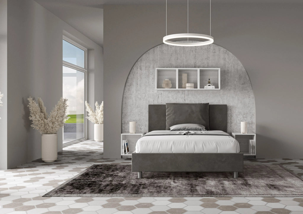 BS COM Letto una piazza e mezza contenitore imbottito 130x190 microfibra grigio