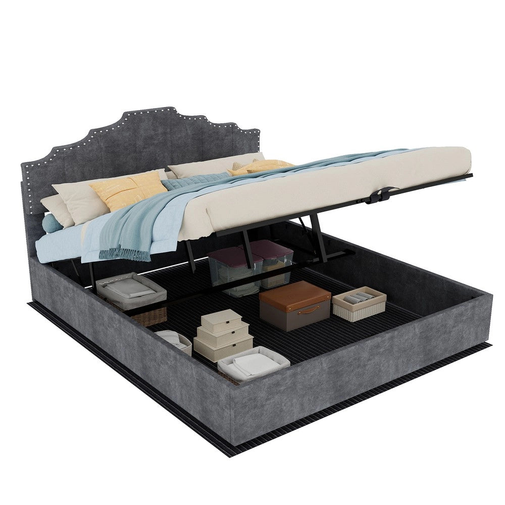 Letto Contenitore Imbottito ¨C MINIMAL ¨C Grigio 160x200 con Materasso