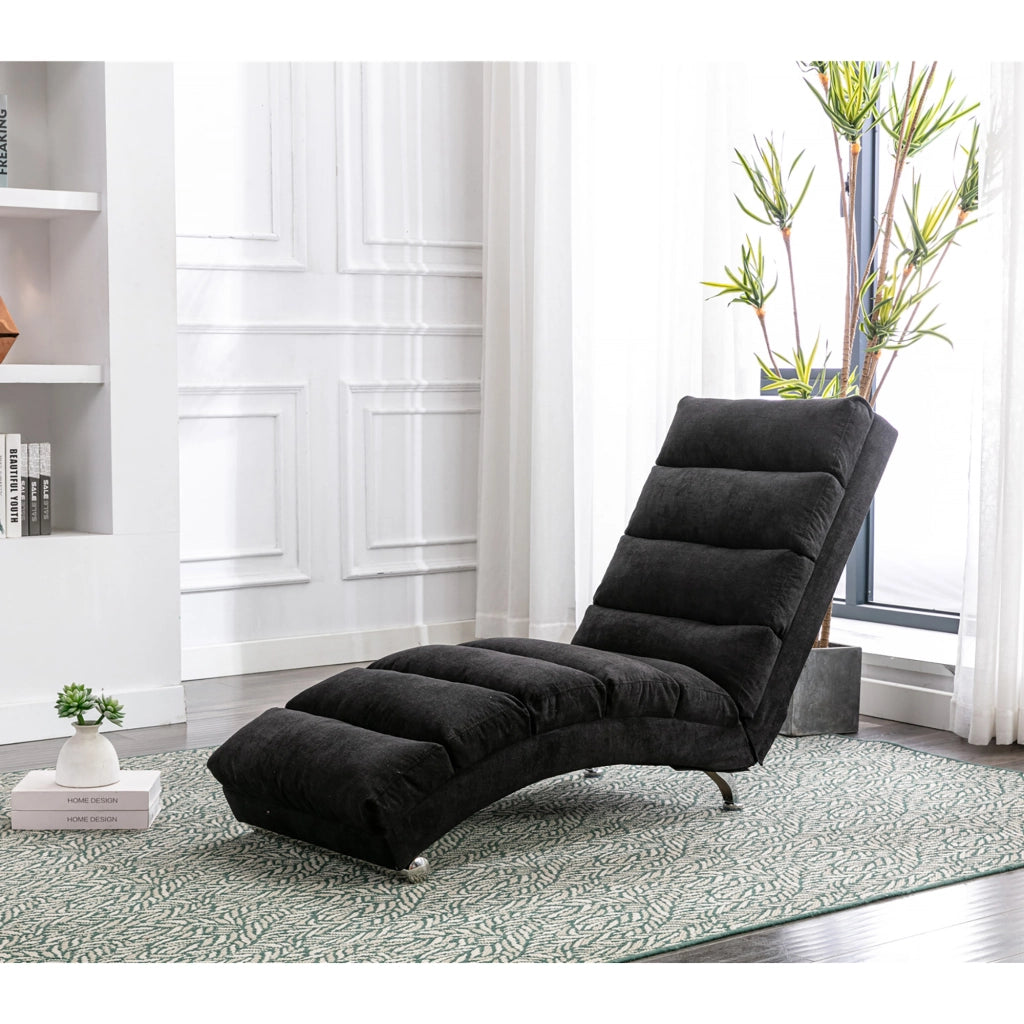 Chaise longue in lino nero poltrona massaggiante con vibrazione 148x55x84 cm