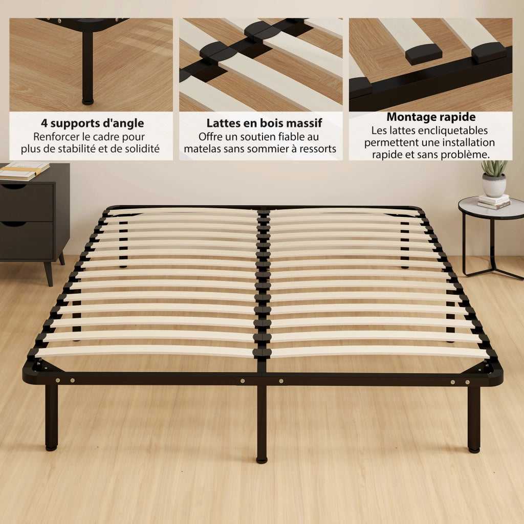 Letto Matrimoniale Contenitore in Legno Massello con Rete a Doghe ¨C Minimal ¨C Nero 160x190 cm