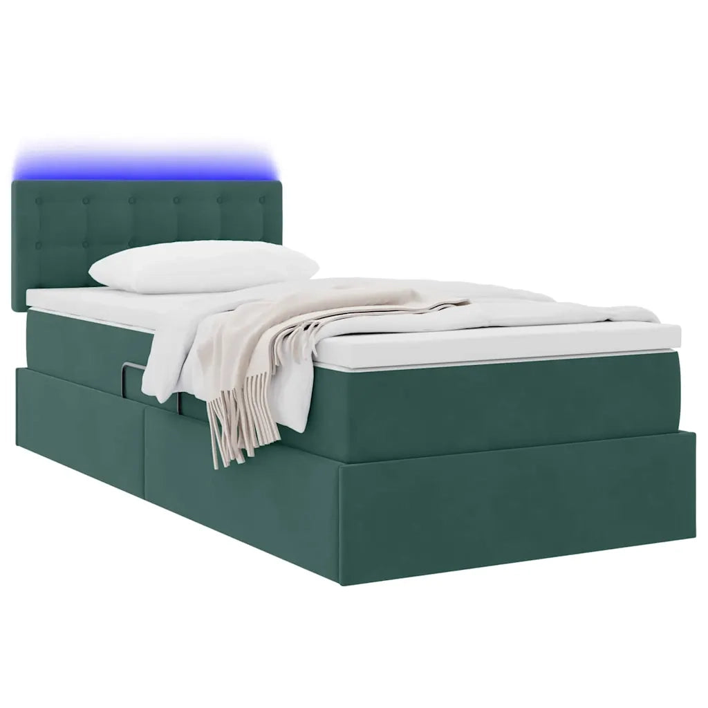 Letto con contenitore e LED Verde Scuro 90 x 200 cm Velluto 3371490