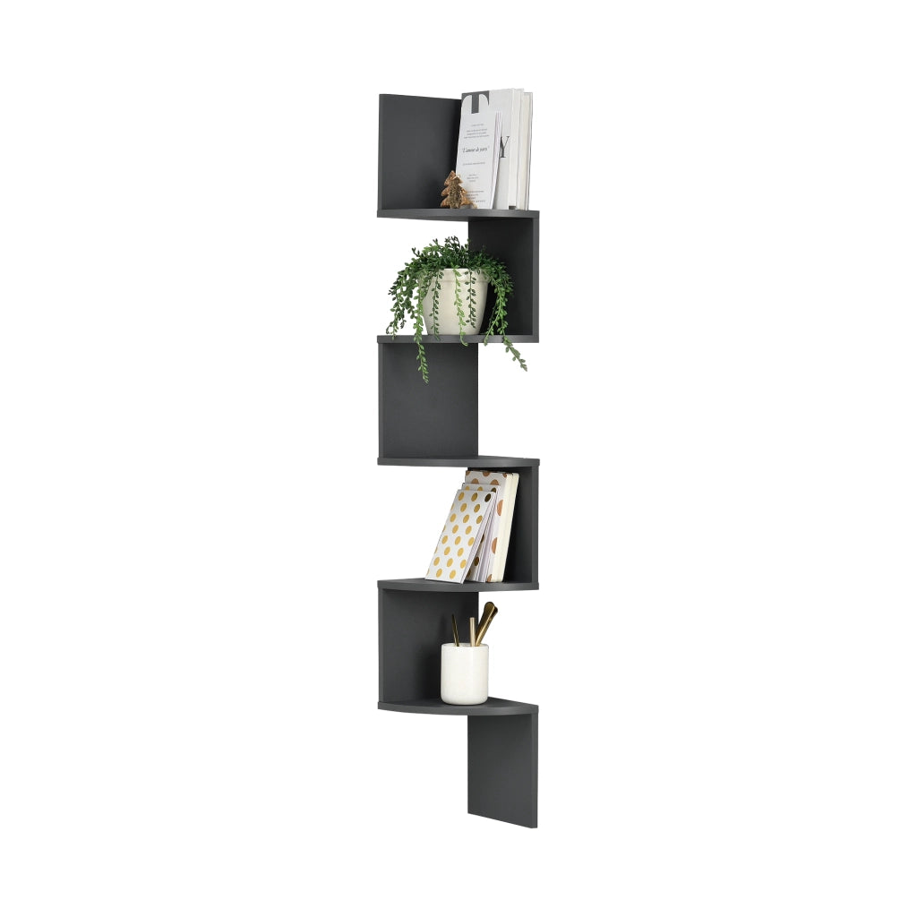 Scaffale Angolare da Parete Lysaker Design Zigzag con 5 Ripiani - Grigio Scuro [en.casa]