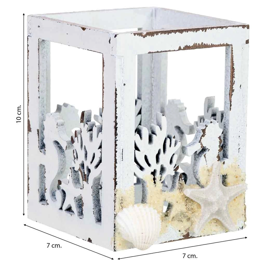 Portacandele in legno bianco 7x7x10 cm