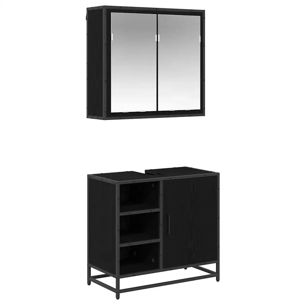 Set di mobili per il bagno 2 pcs Rovere Nero Legno multistrato
