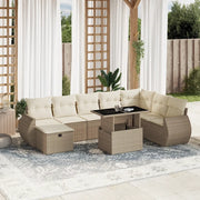 Set Divano da Giardino 9 pz con Cuscini Beige in Polyrattan