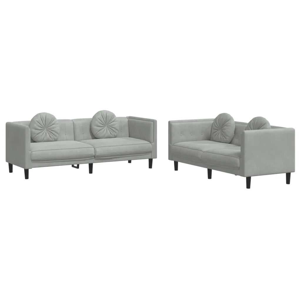 Set di Divani 2 pz con Cuscini Grigio Chiaro in Velluto 3209257
