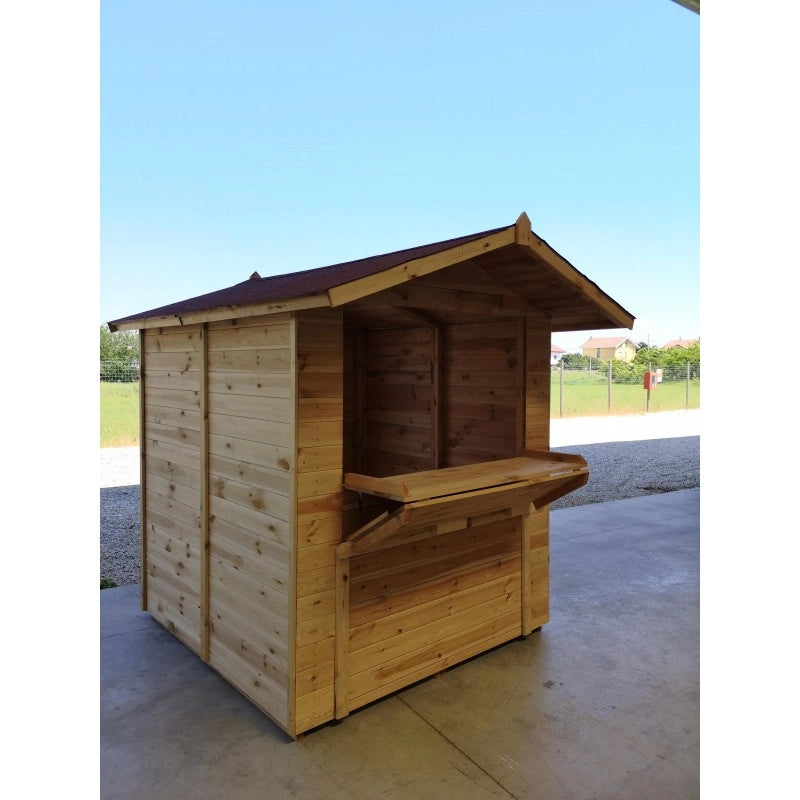 Chiosco Espositivo in Legno con pavimento, Doghe in Pino Massello Spessore 19mm  mod. CH2x2