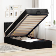 Pouf Letto con Materasso e LED Nero 80x200cm in Tessuto