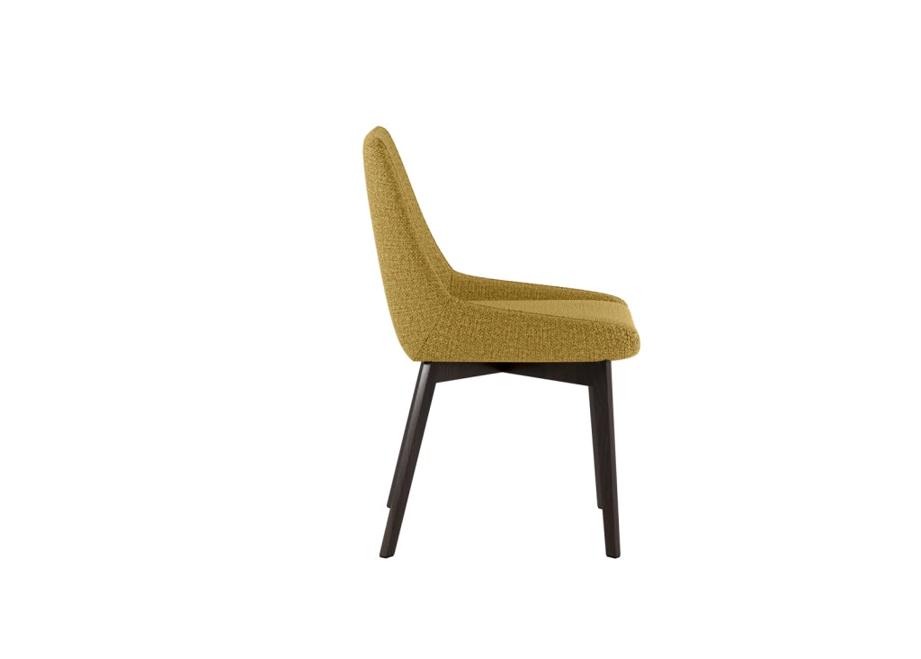 Sedia Vera da pranzo con seduta e schienale in tessuto giallo e struttura in legno massello di noce - Design classico contemporaneo