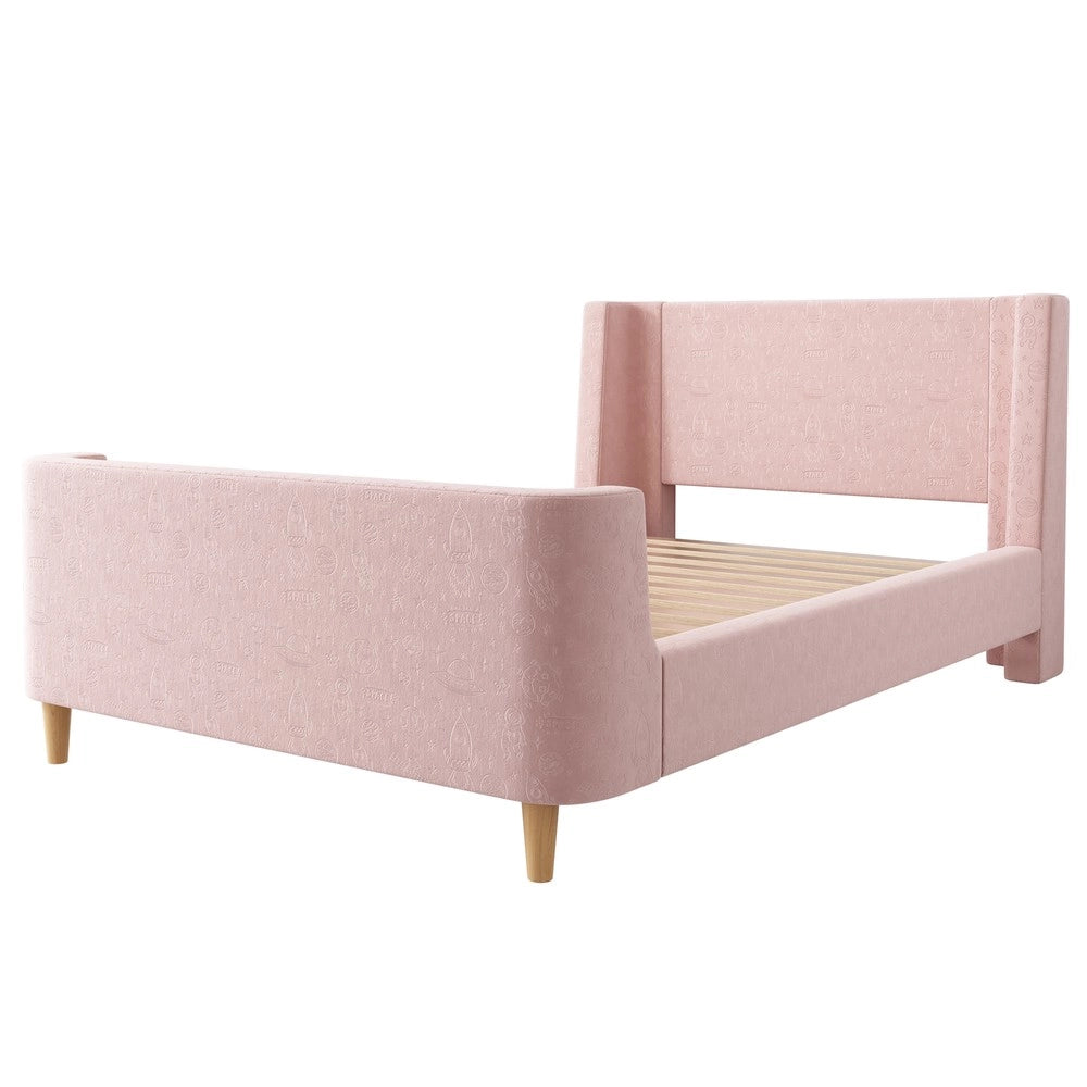 Letto Singolo Imbottito per Bambini ¨C MINIMAL ¨C Rosa, Velluto, 90x200