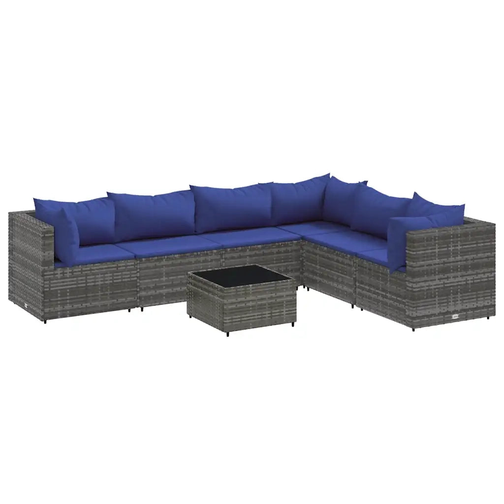 Set Divani da Giardino 7 pz con Cuscini in Polyrattan Grigio 3308151