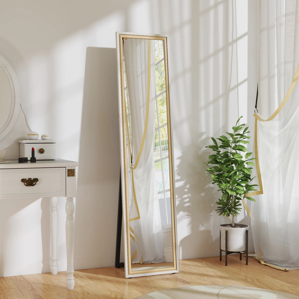 Specchio a Pieno Corpo Inclinabile ¨C Minimal ¨C Bianco e Naturale 157x37 cm