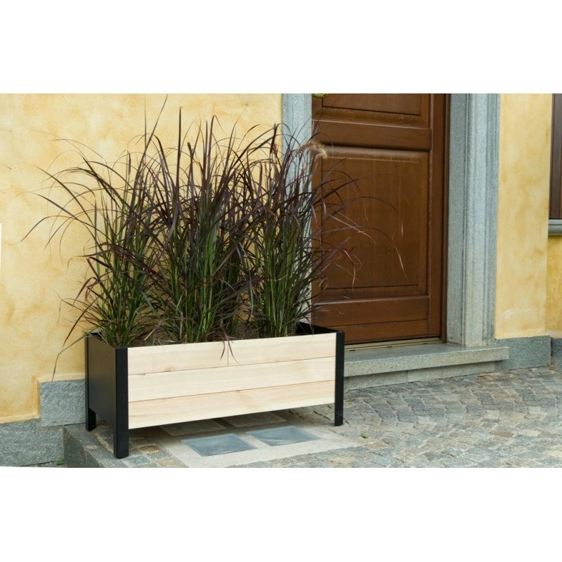 Fioriera rettangolare in legno e metallo 78x36x32 cm con struttura antracite, vaso da esterno per terrazzo e giardino - Esterni da Vivere