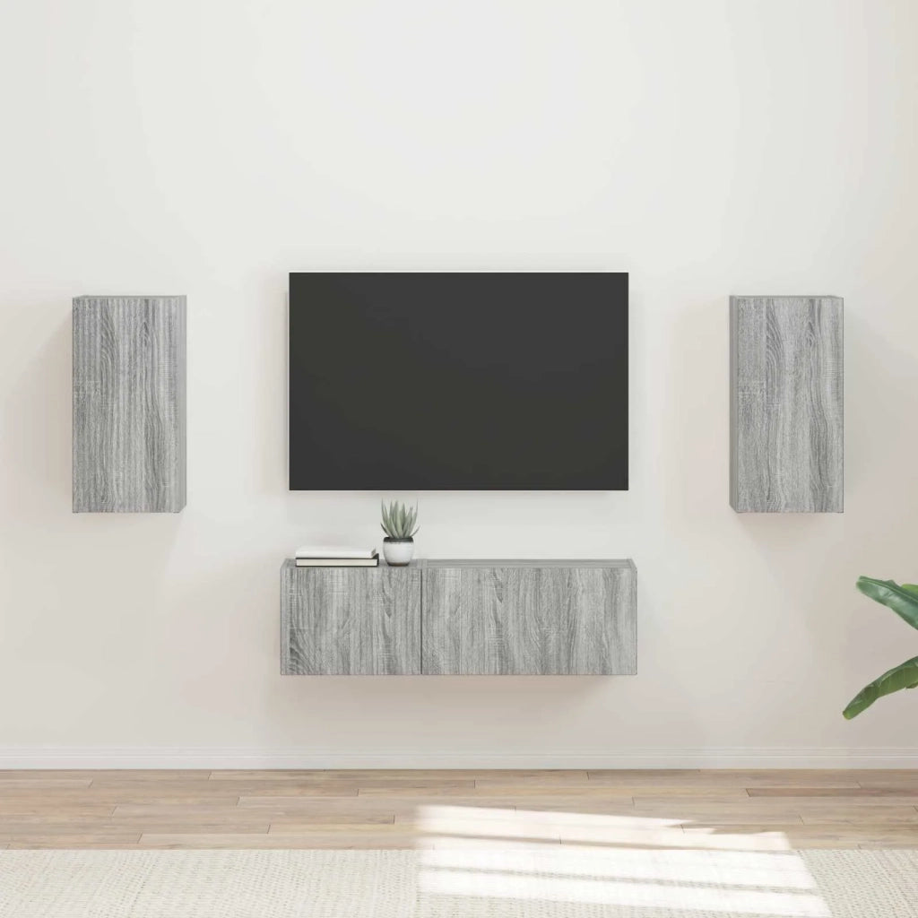 Set di Mobiletto da TV a Parete 4 pcs Grigio Sonoma