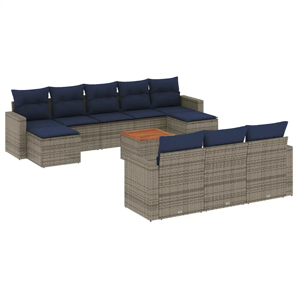Set Divani da Giardino 11 pz con Cuscini Grigio in Polyrattan 3256677