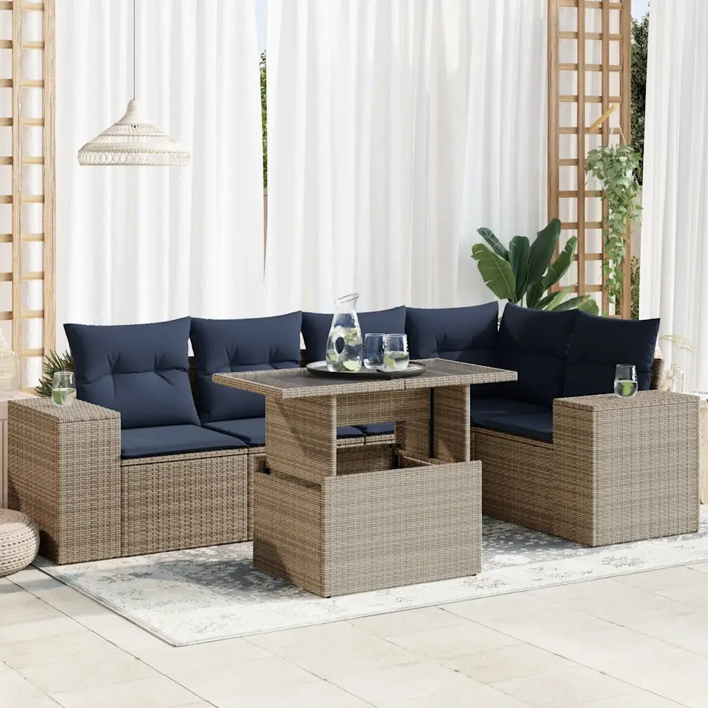 Set Divano da Giardino 6 pz con Cuscini Nero Polyrattan Acacia 3326802