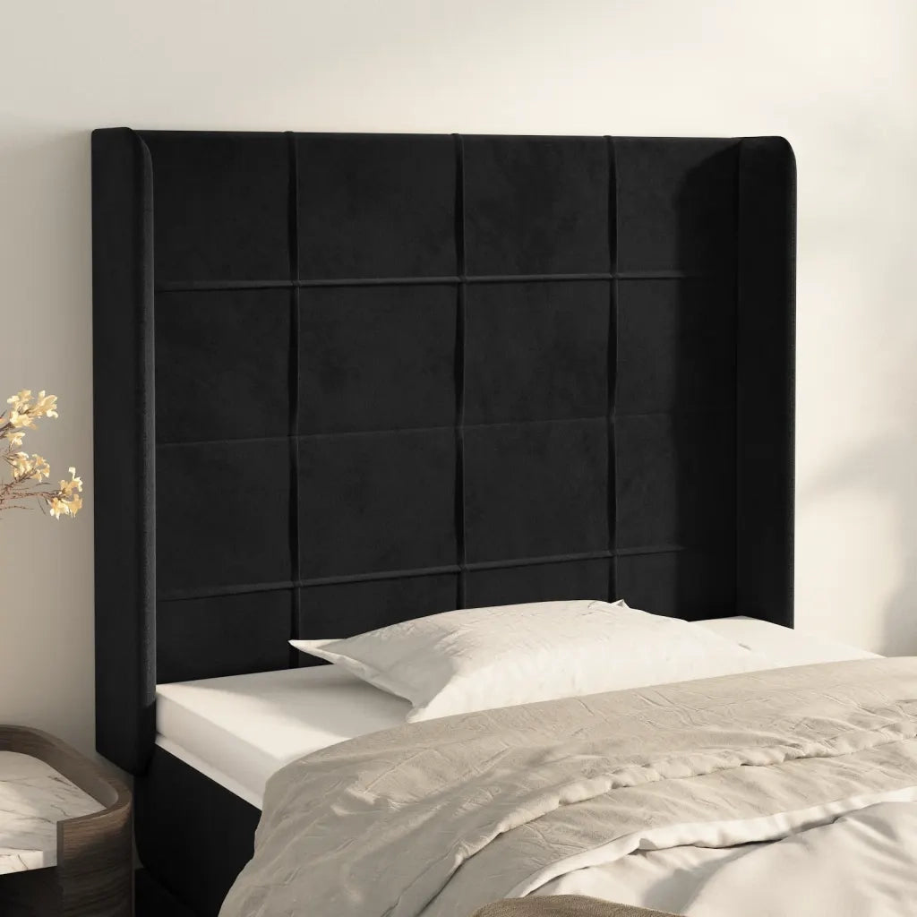 Testiera | Testata ad Orecchio Nera 103x16x118/128 cm in Velluto