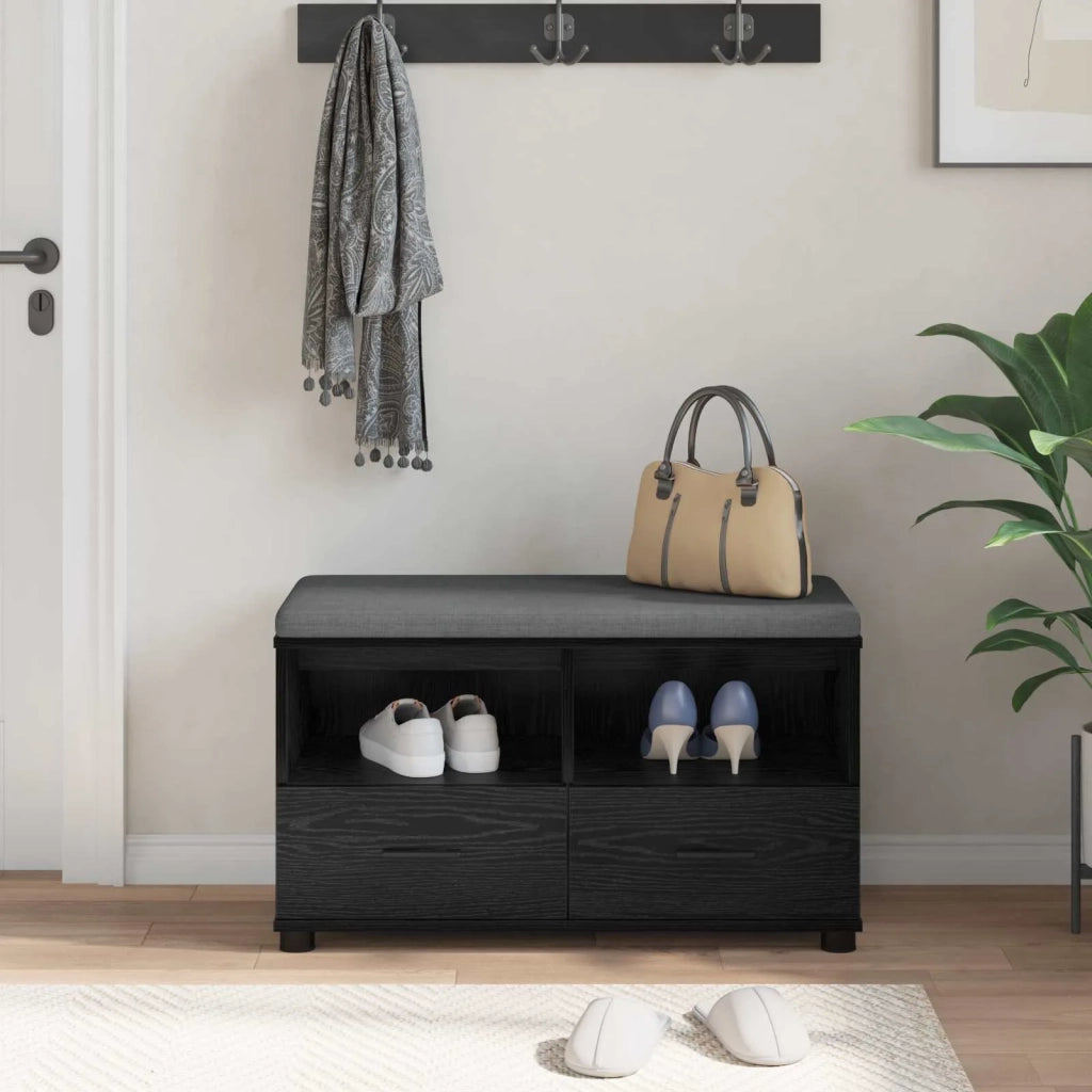 Panca per ingresso con cuscino Rovere Nero 80 x 38 x 46 cm 891457