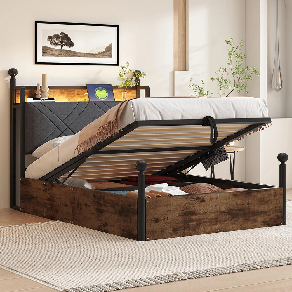 Letto ferro 90x190cm?- Xylo - idraulico LED USB baldaquin nero