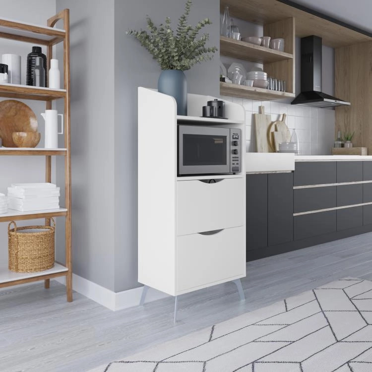 Mobile Multiuso Contenitore con 2 Cassetti e 1 Ripiano Bianco 60x36x136 cm