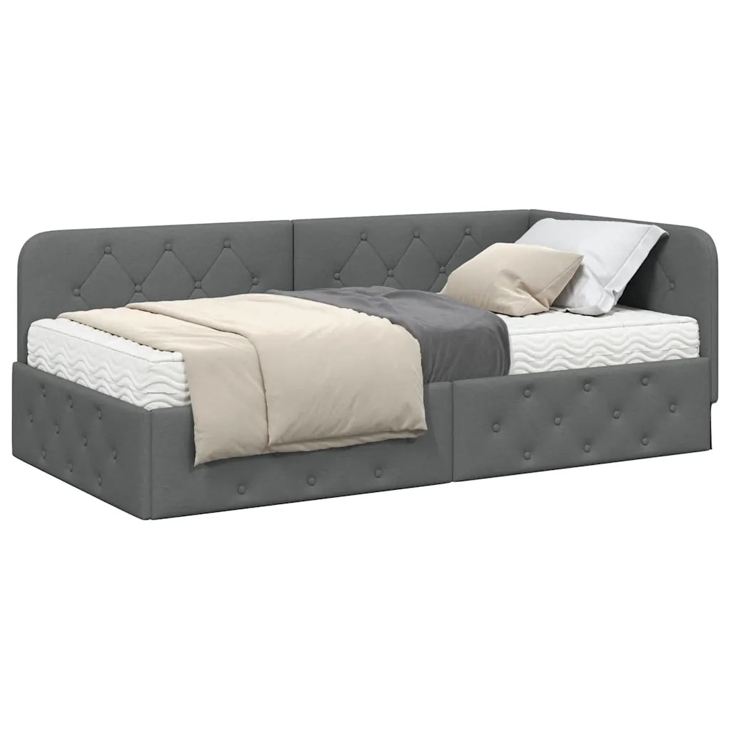 Cornice del letto ad angolo Grigio scuro 90 x 190 cm Tessuto