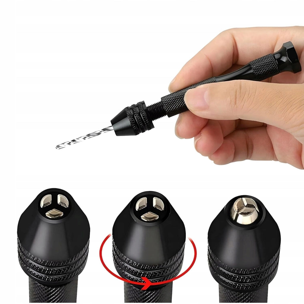 Mini Trapano Manuale Nero – Set 25 Punte 0,5-3mm | Precisione e Ergonomia | Per Legno e Plastica DIY