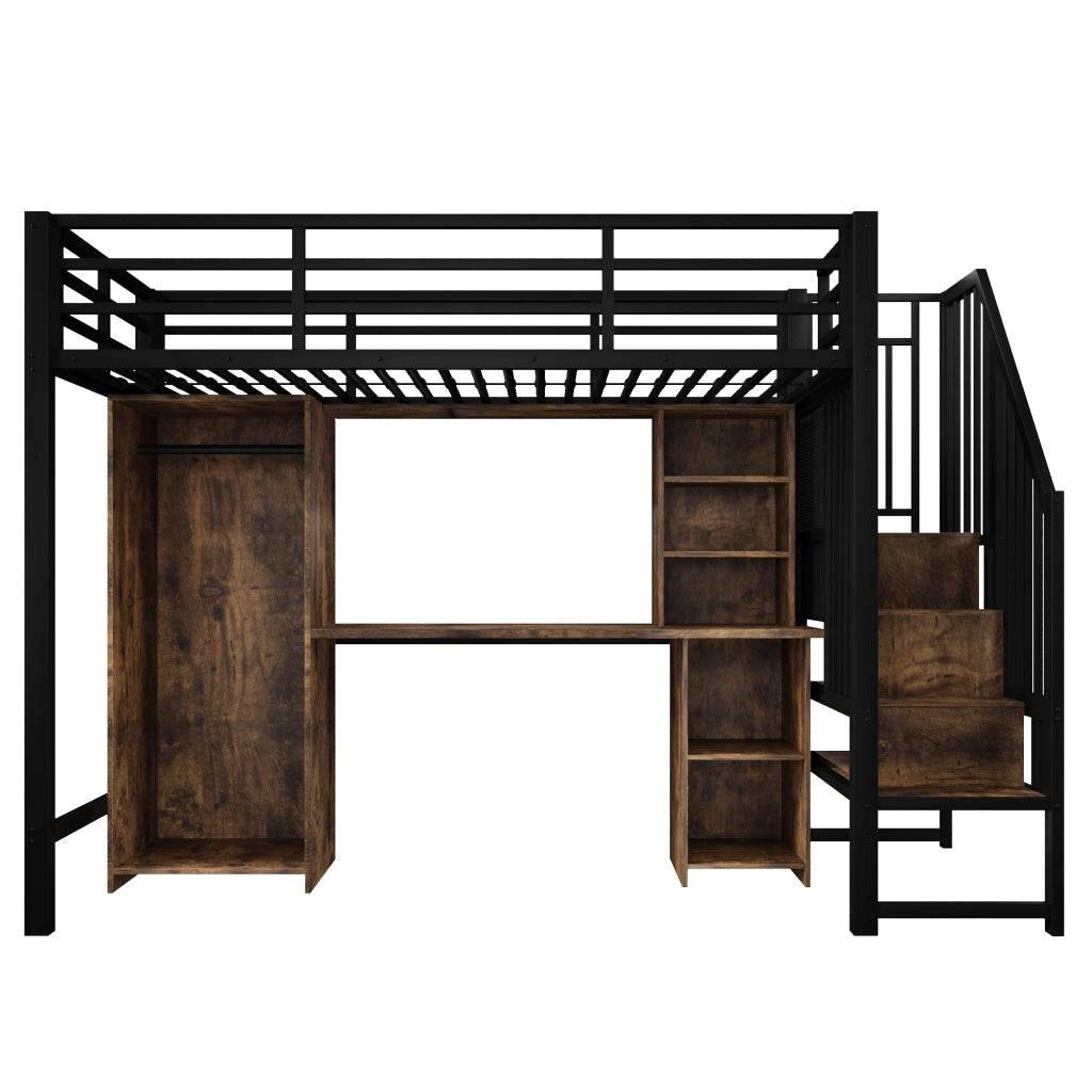 Letto a soppalco con scrivania e armadio - Zephmum- 90x200 cm- Nero