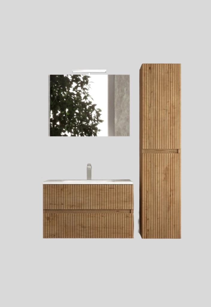 Mobile da Bagno Sospeso con Lavabo 60 cm e Specchio Urano Light Rovere Miele
