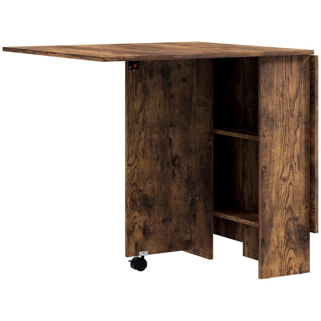 Tavolo da Pranzo Pieghevole a Ribalta 140x75x74 cm per 6 Persone con 2 Ripiani in Melamina Marrone Rustico