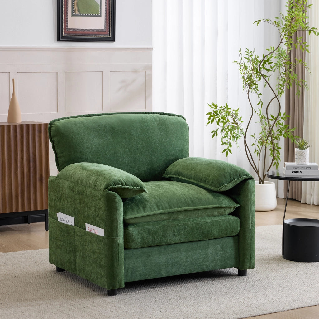 Divano singolo verde retr¨° - Zephmum - Forma semplice con doppia tasca laterale