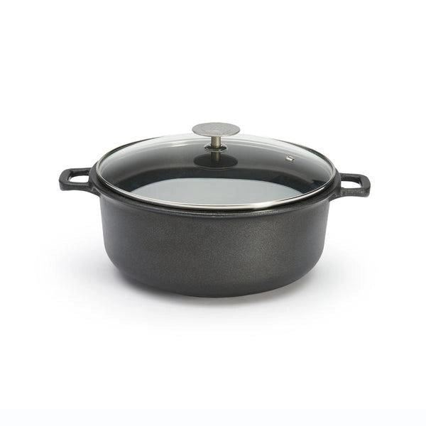 DE BUYER 8311.28 Choc Extreme Casseruola Antiaderente con Coperchio in Vetro Diametro 28 cm Capacita' 6.6-7 L Forno fino a 220°C Induzione colore Nero