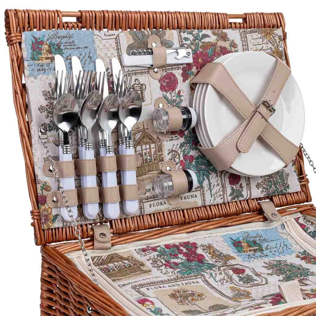Cestino da picnic per 4 persone, marrone, 46x30x21h cm