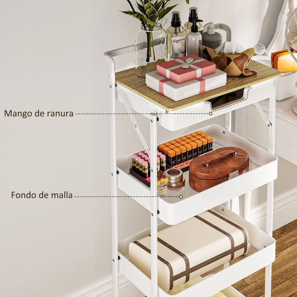 Carrello Multilivello con Cassetto e Ceste ¨C Minimal ¨C Bianco 40x30x70