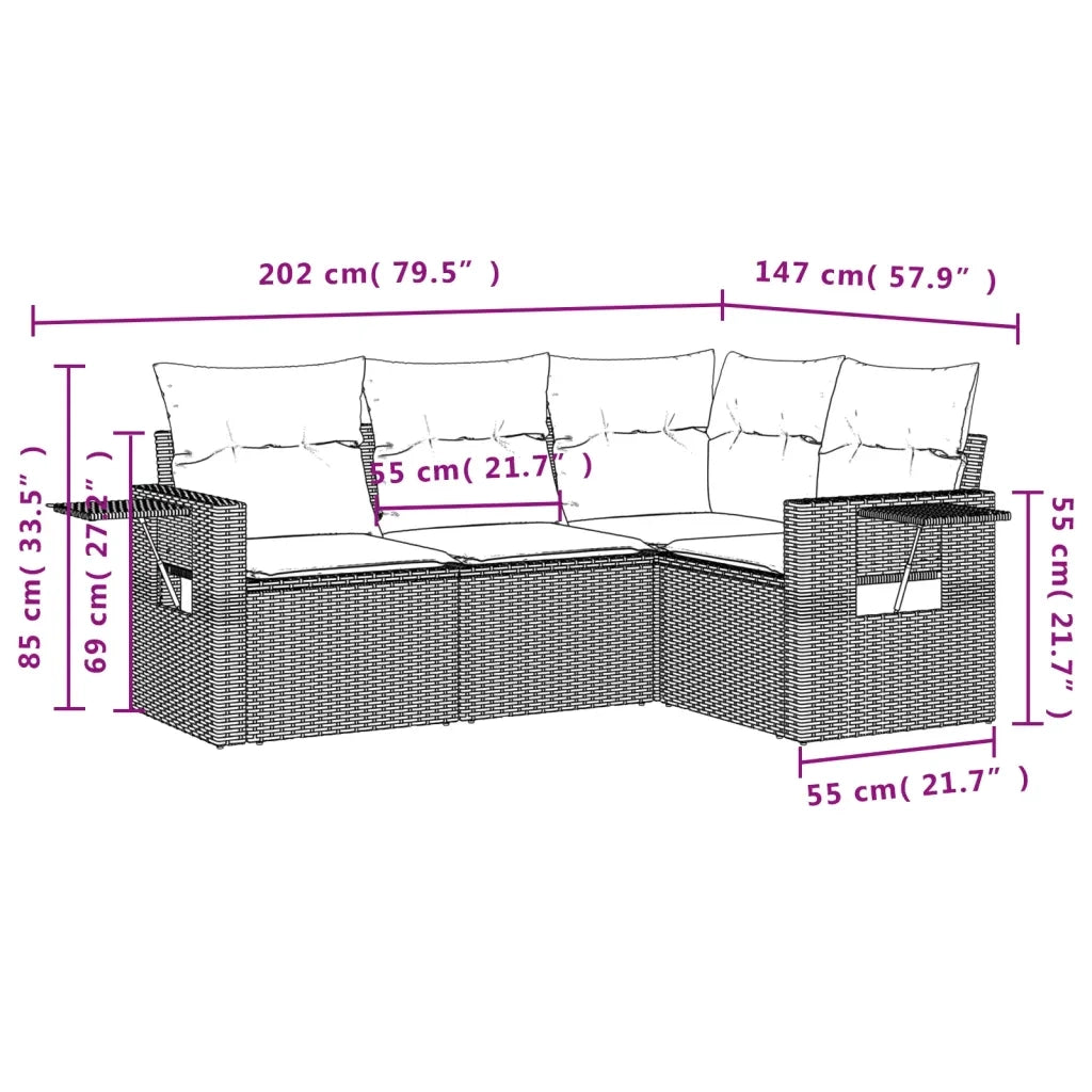 Set Divani da Giardino 4 pz con Cuscini Nero in Polyrattan 3252442