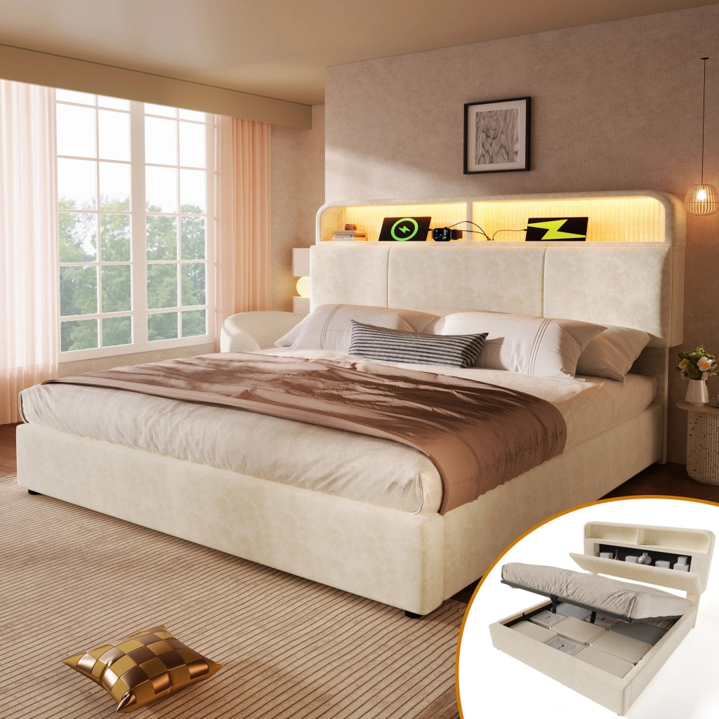 letto imbottito velluto beige 140x200 cm