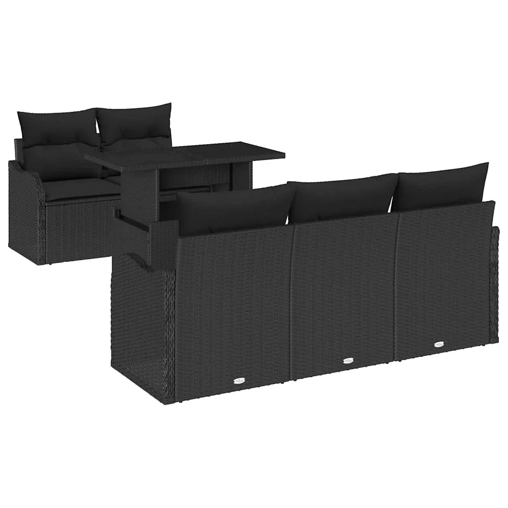 Set Divano da Giardino con cuscino 6 pcs Nero polyrattan 3348379
