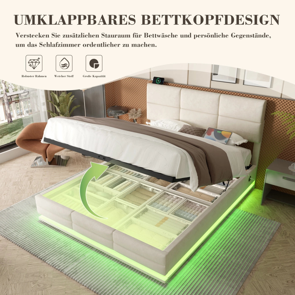letto in velluto beige 140 x 200 cm