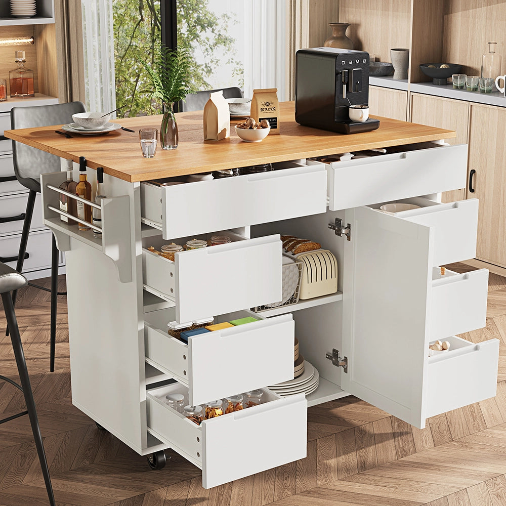 Isola cucina - Xylo - estensibile rotelle 8 cassetti bianco