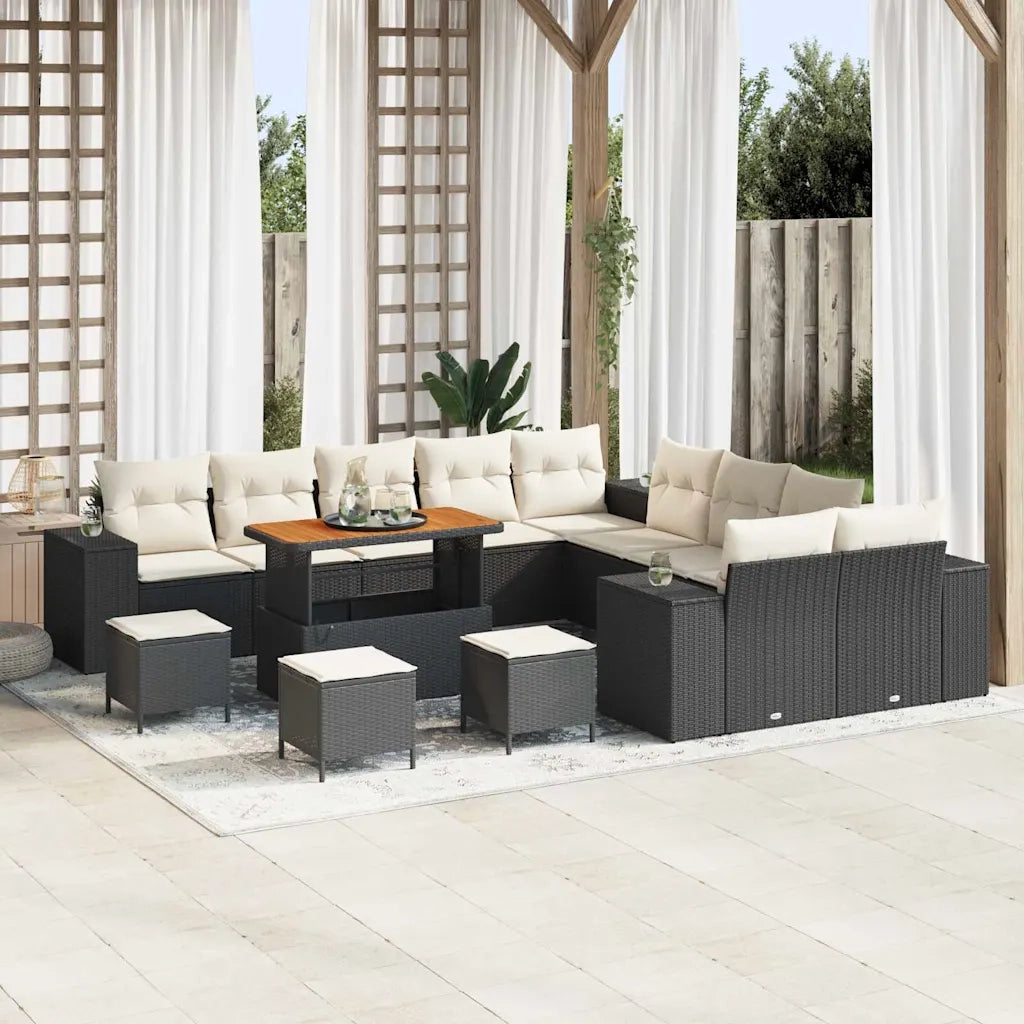 Set Divano da Giardino 14 pcs Nero e Crema polyrattan 3364020