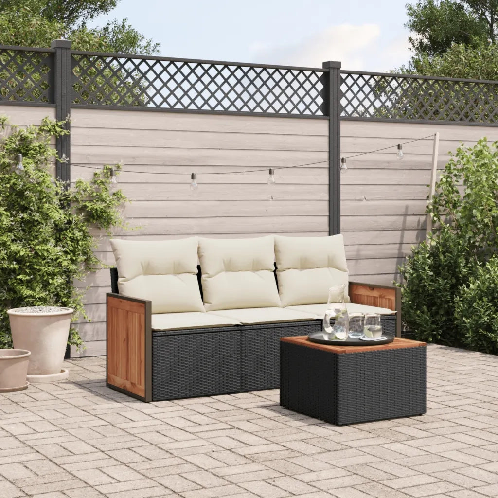 Set Divani da Giardino 4 pz | Set Salotto da Giardino con Cuscini Nero in Polyrattan
