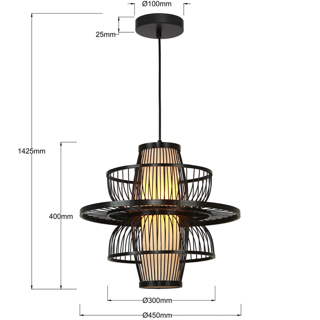 Lampada sospesa Japandi rattan nero E27 Astra LightPrestige