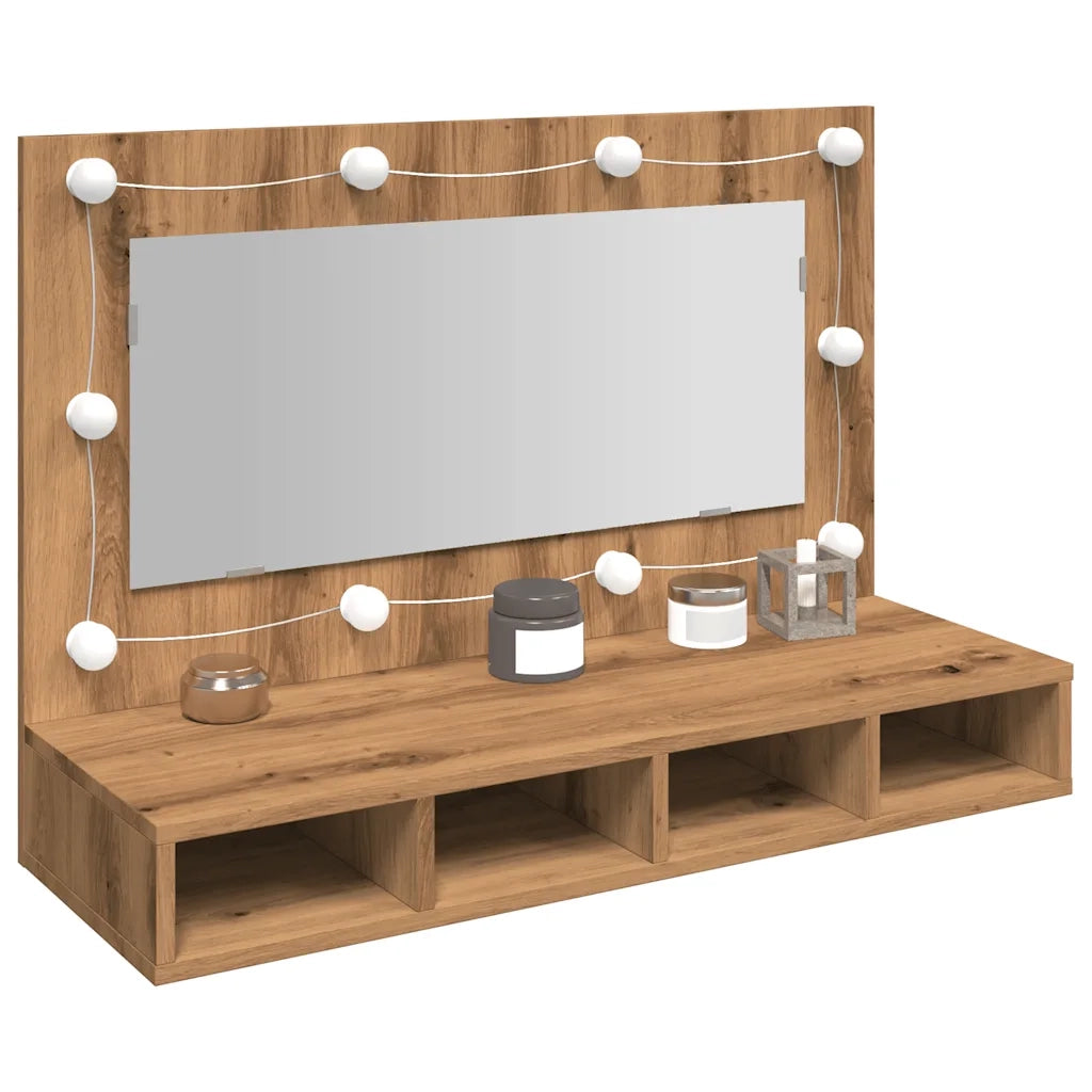Mobiletto a specchio con LED-Armadietto a Specchio in rovere artigianale 90x31,5x62 cm