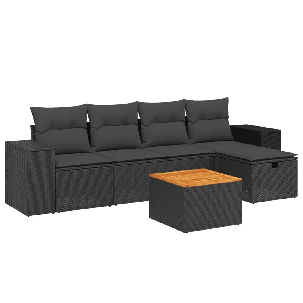 Set Divano da Giardino 6 pz con Cuscini Nero in Polyrattan 3265164