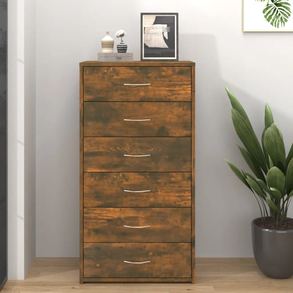 Credenza | Madia | Buffet da pranzo | Armadio da pranzo 6 Cassetti Rovere Fumo 50x34x96cm in Legno Multistrato