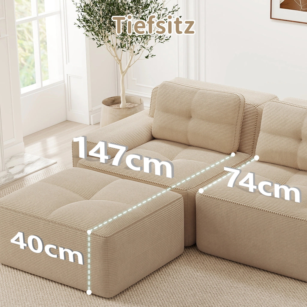 Divano modulare Cloud - Zephmum- U-forma 3 posti velluto beige senza montaggio