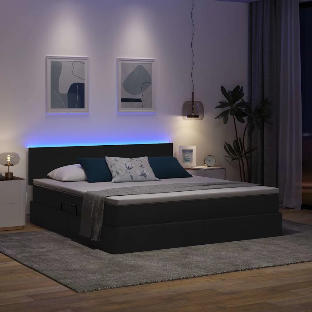 Letto con contenitore e LED con led Nero 180 x 200 cm Tessuto