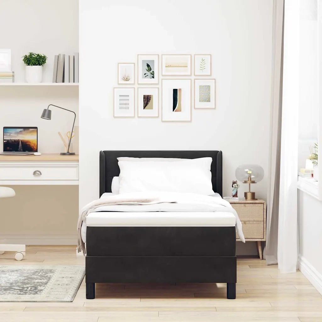 Letto a molle con materasso Nero 200 x 90 cm Poliestere