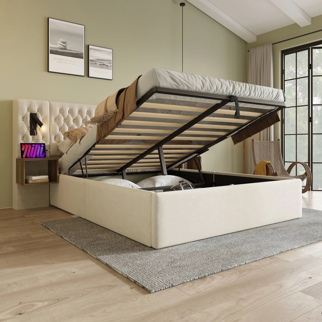 letto imbottito velluto beige 160x200 cm