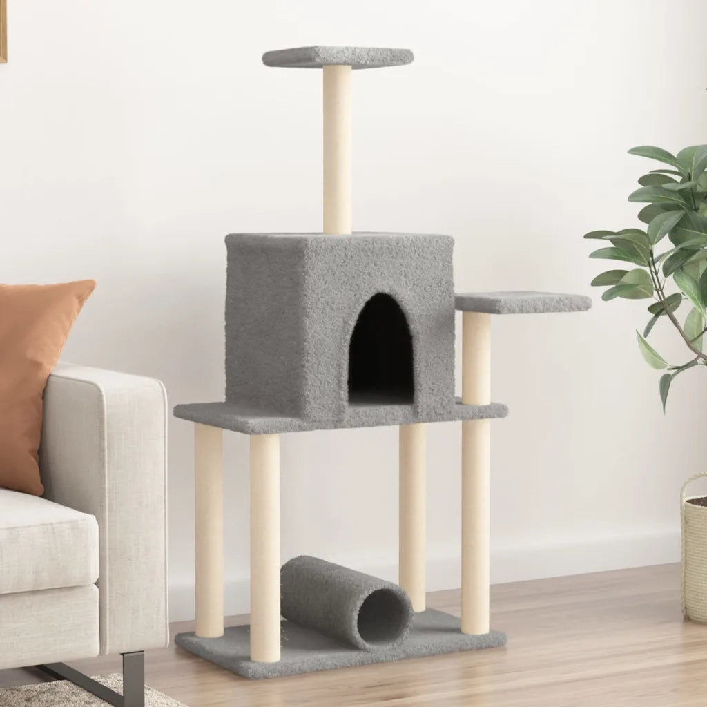 Albero per Gatti con Tiragraffi in Sisal Grigio Chiaro 122 cm CFW8417486