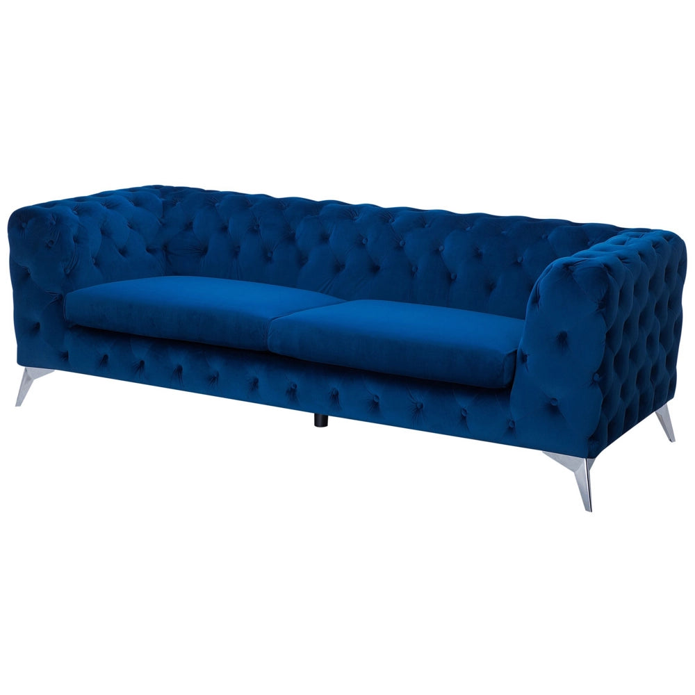 Divano a 3 posti in velluto grigio stile Chesterfield con schienale basso
